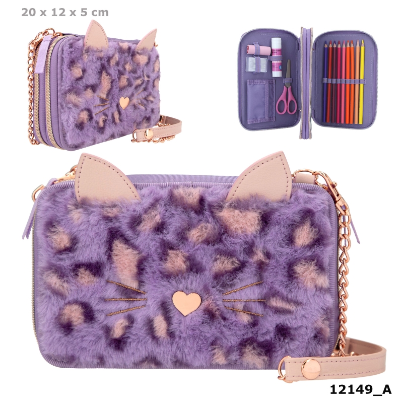 TOPModel Double Pencil Case With Metal Chain LILAC LEO LOVE
