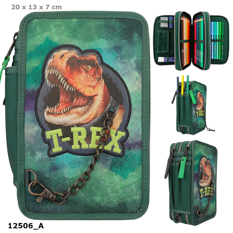 Dino World 3-Fach Federtasche Mit Kette Grün