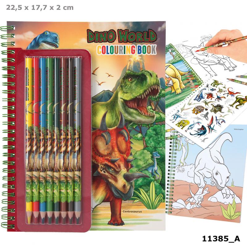 Dino World album à colorier avec crayons de couleur