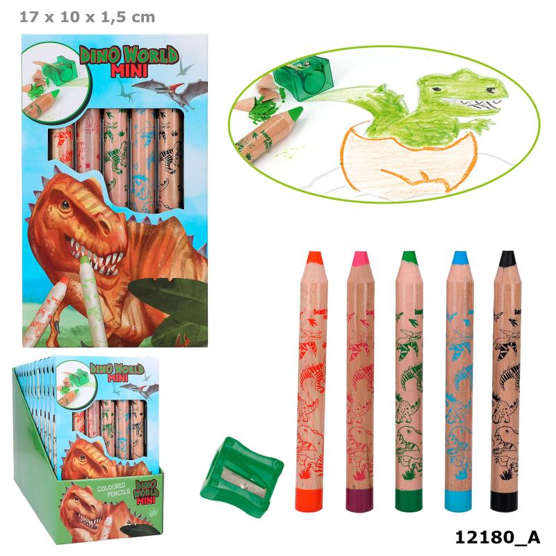 Dino World Mini Dino Coloured Pencils & Sharpener