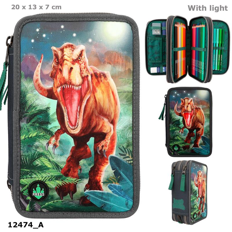 Dino World trousse 3 compartiments LED