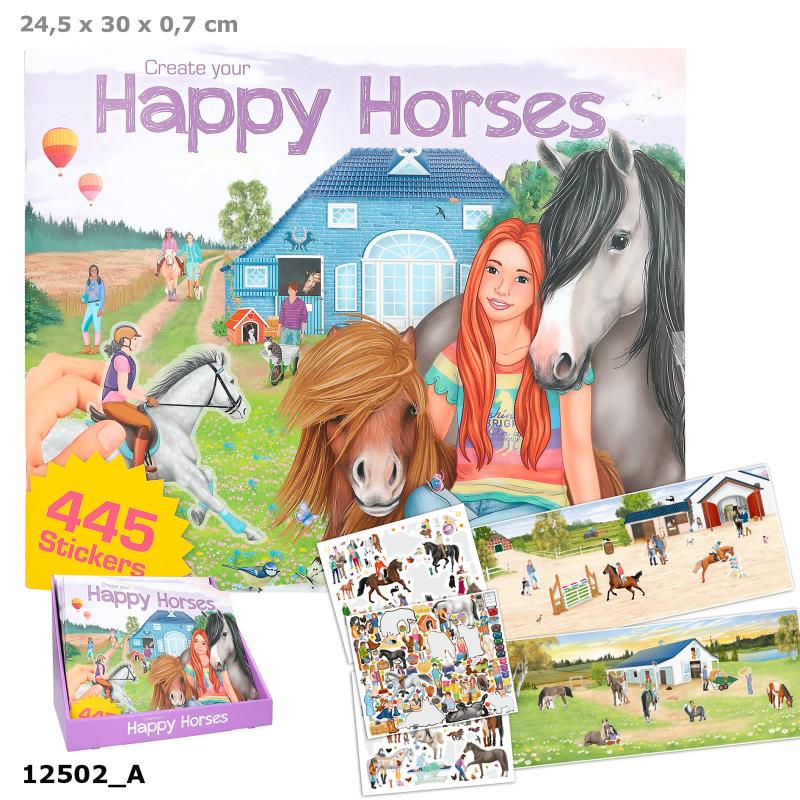 Create your Happy Horses, livre à colorier avec autocollants