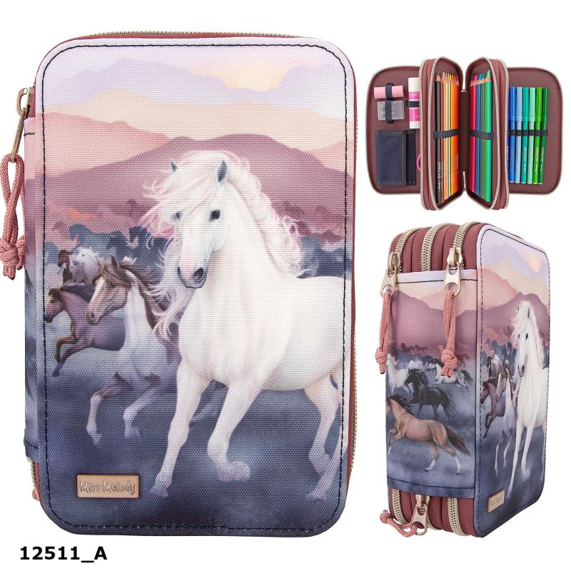 Miss Melody Triple Pencil Case  NIGHT HORSES