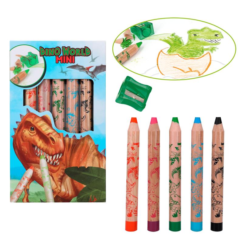 Dino World Mini Dino Colouring Pencils & Sharpener